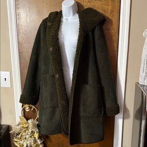 a.n.a Dark Green Teddy Jacket with Hood